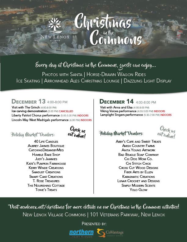 Updated schedule for Christmas in the Commons